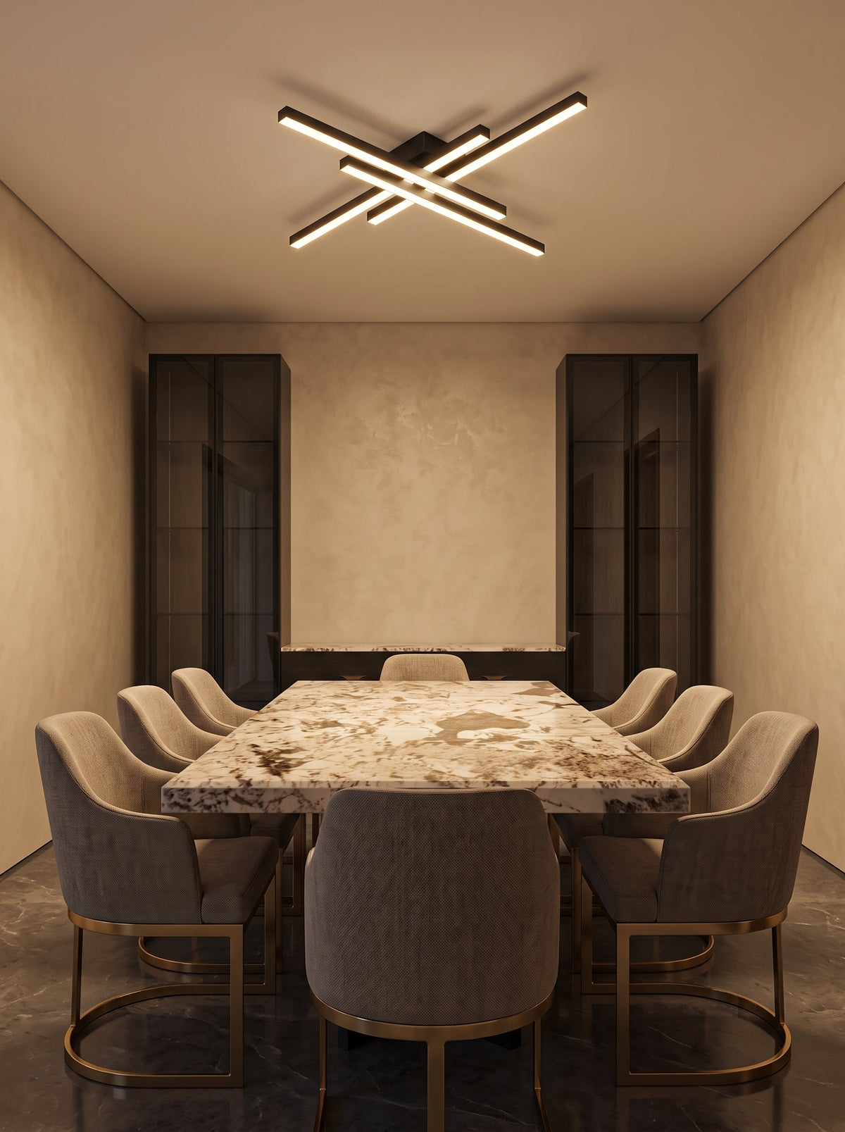 Plafonnier plat au-dessus d'une table de salle à manger Image