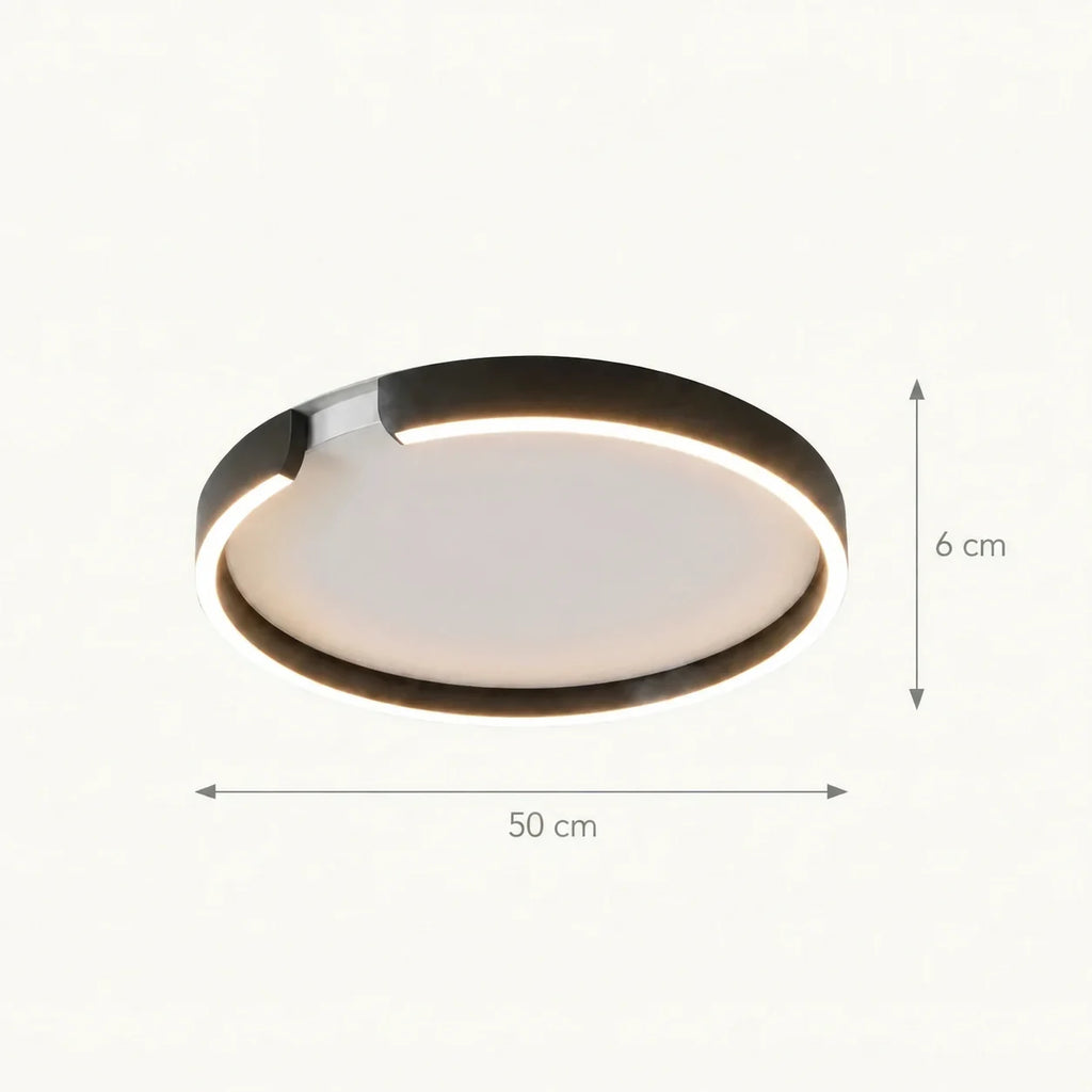 Schéma coté du plafonnier rond : 50 cm de diamètre pour 6 cm d'épaisseur
