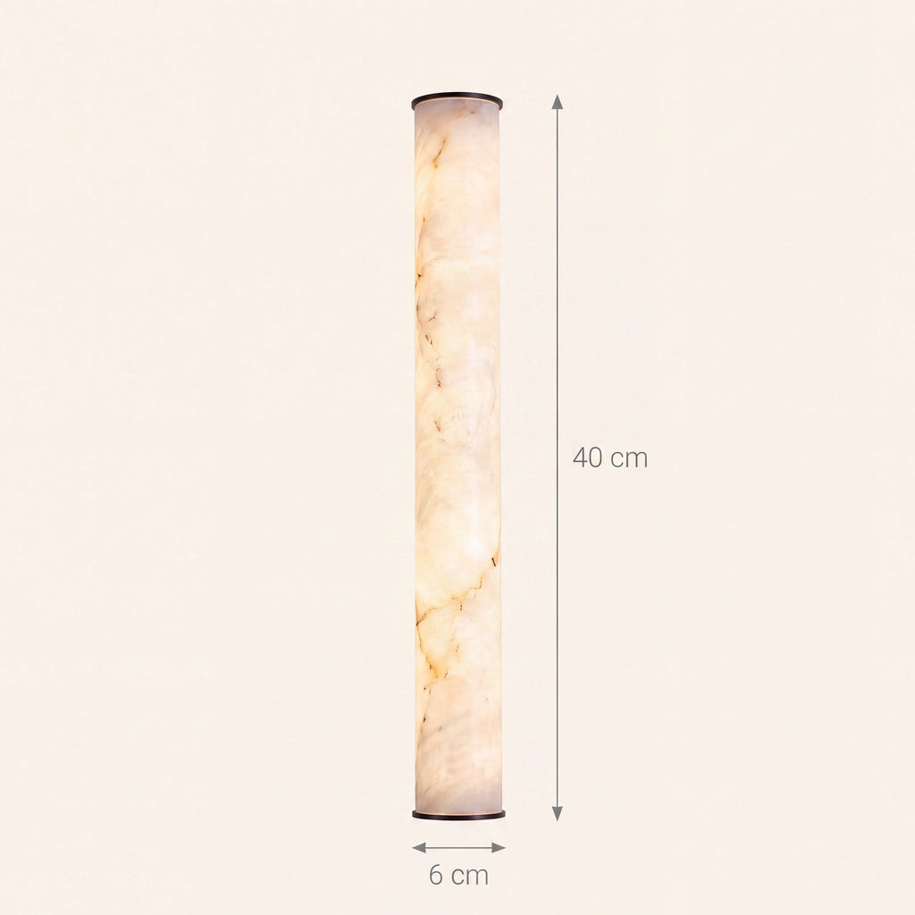 Schéma coté de l'applique Morris, tube de 40 cm de haut et 6 cm de diamètre