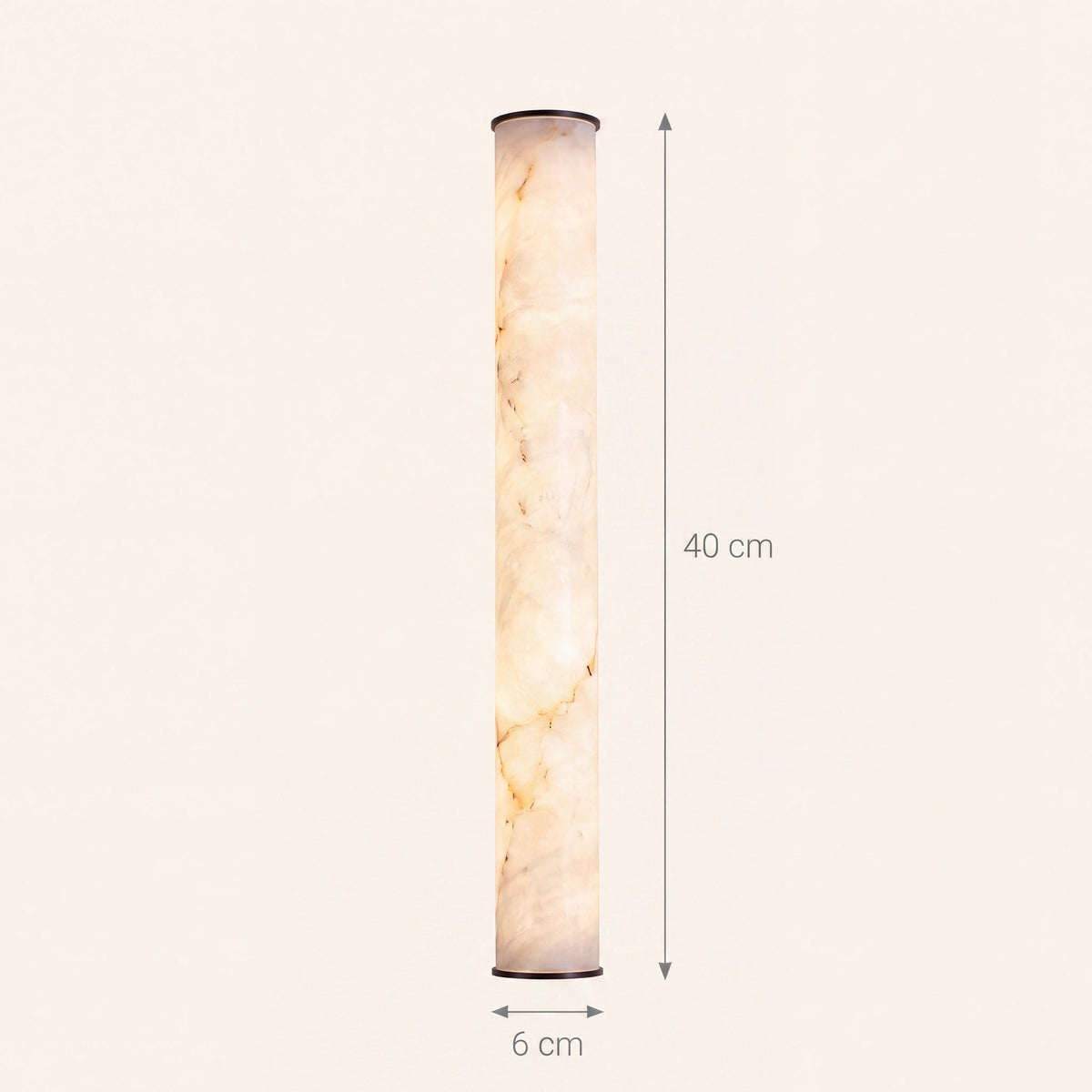 Schéma coté de l'applique Morris, tube de 40 cm de haut et 6 cm de diamètre