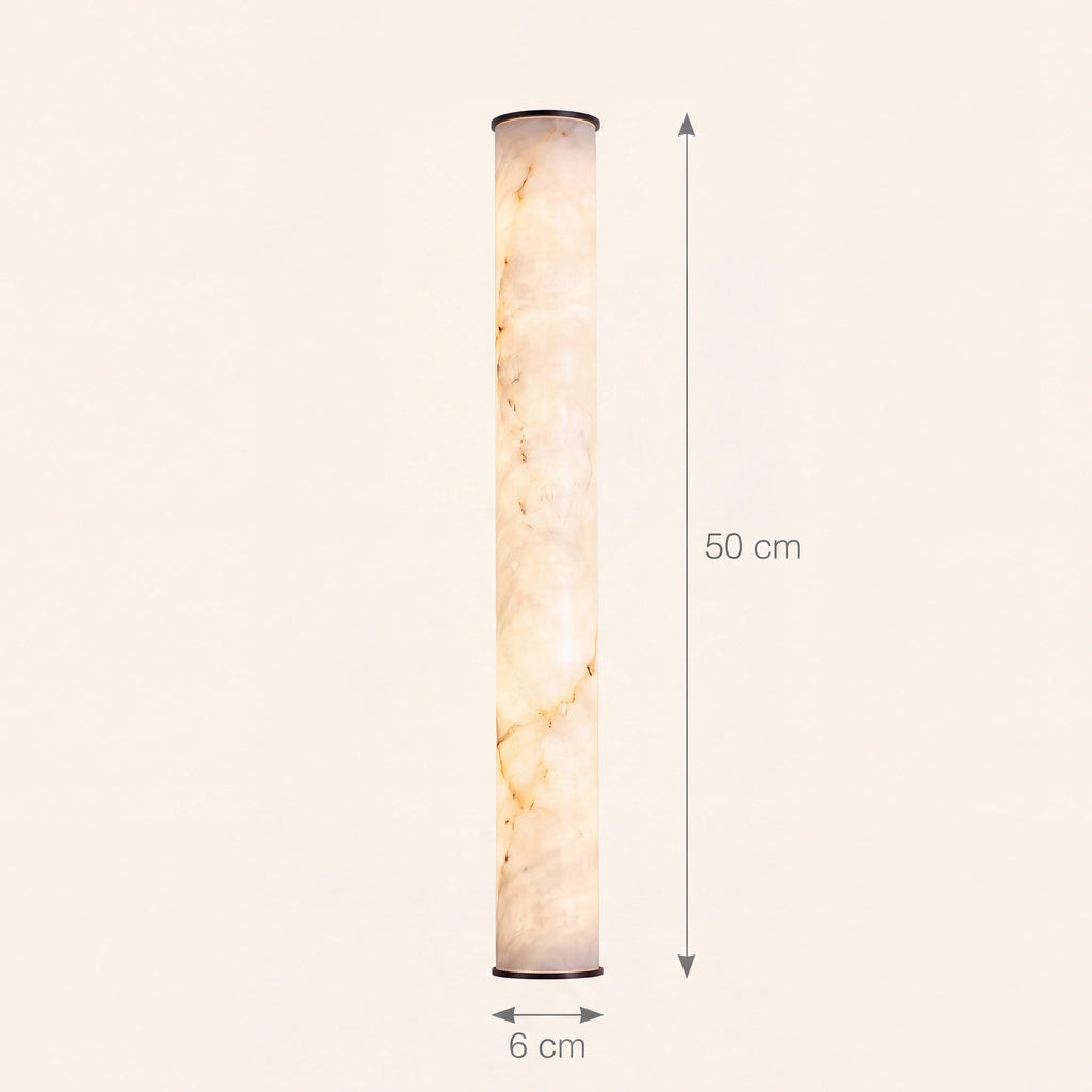 Schéma coté de l'applique Morris, tube de 50 cm de haut et 6 cm de diamètre