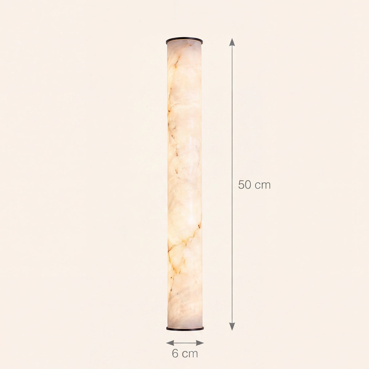 Schéma coté de l'applique Morris, tube de 50 cm de haut et 6 cm de diamètre