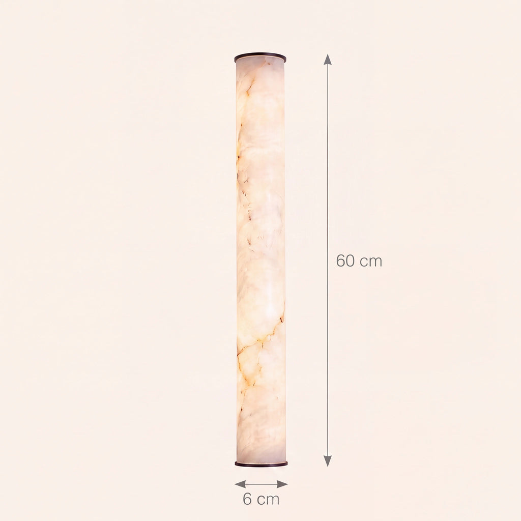 Schéma coté de l'applique Morris, tube de 60 cm de haut et 6 cm de diamètre