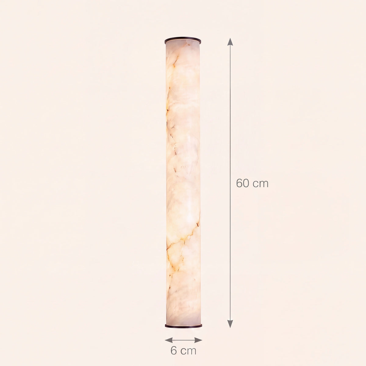 Schéma coté de l'applique Morris, tube de 60 cm de haut et 6 cm de diamètre