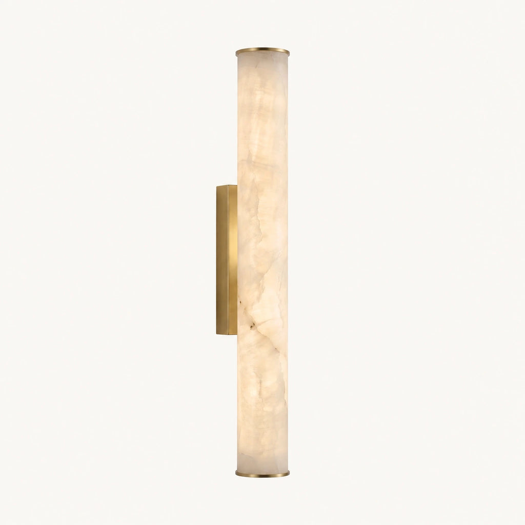 Applique murale effet marbre, tube rétroéclairé à bagues dorées, sur fond ivoire