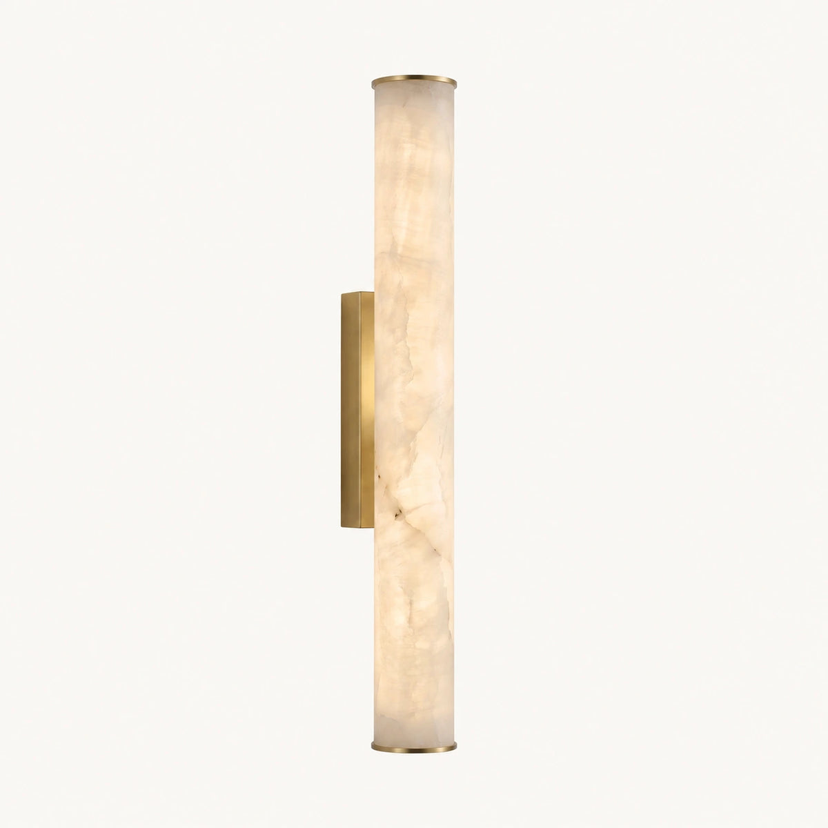 Applique murale effet marbre, tube rétroéclairé à bagues dorées, sur fond ivoire