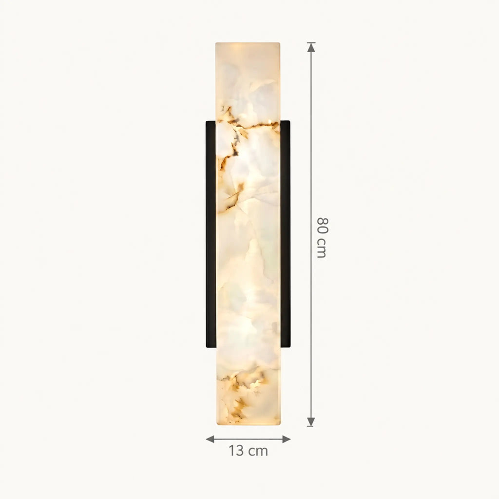 Schéma coté de l'applique en 80 cm de haut et 13 cm de large
