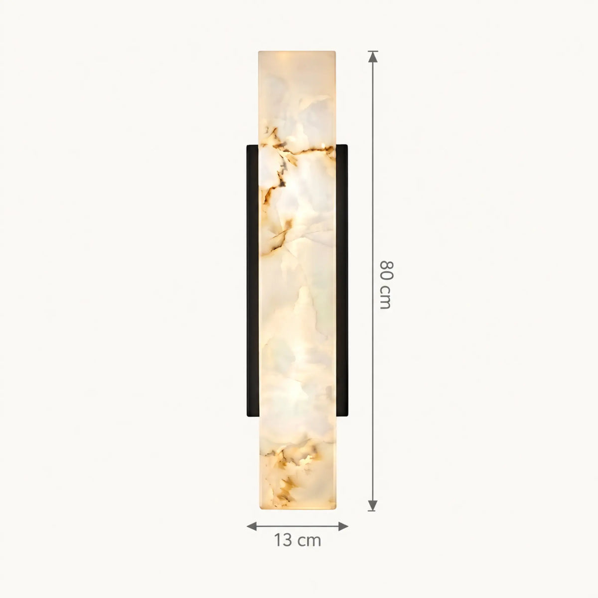 Schéma coté de l'applique en 80 cm de haut et 13 cm de large