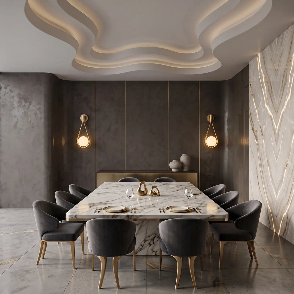 Appliques murales à globes de verre opalin au-dessus d'une table de salle à manger