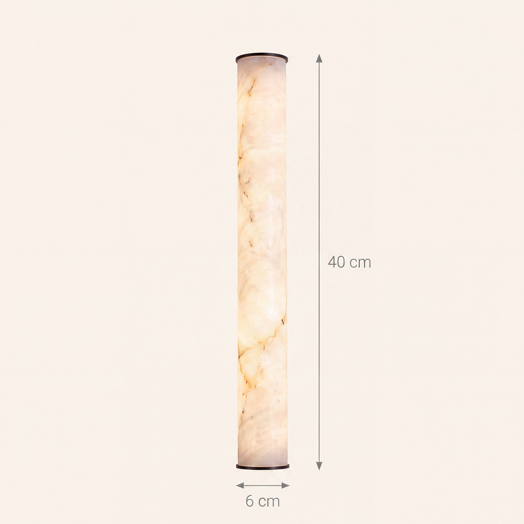 Schéma coté de l'applique Sèvres, tube de 40 cm de haut et 6 cm de diamètre