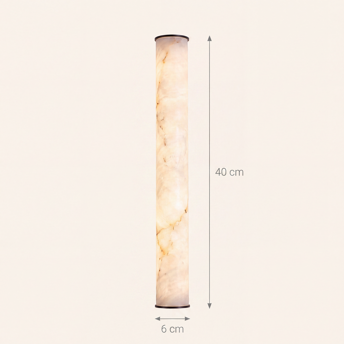 Schéma coté de l'applique Sèvres, tube de 40 cm de haut et 6 cm de diamètre