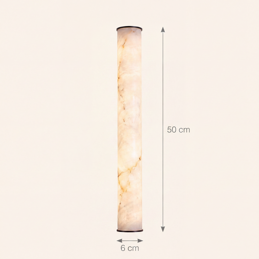 Schéma coté de l'applique Sèvres, tube de 50 cm de haut et 6 cm de diamètre
