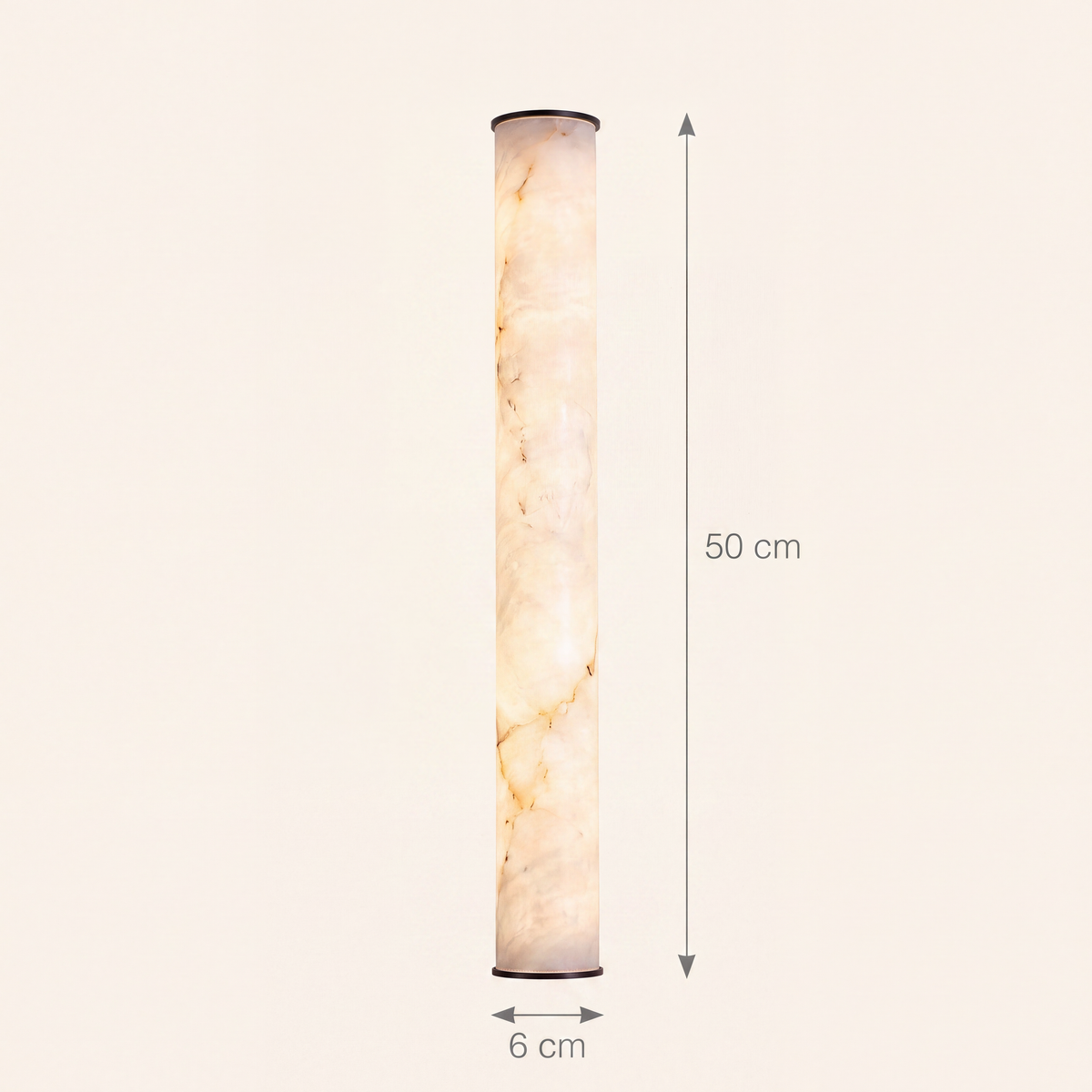 Schéma coté de l'applique Sèvres, tube de 50 cm de haut et 6 cm de diamètre