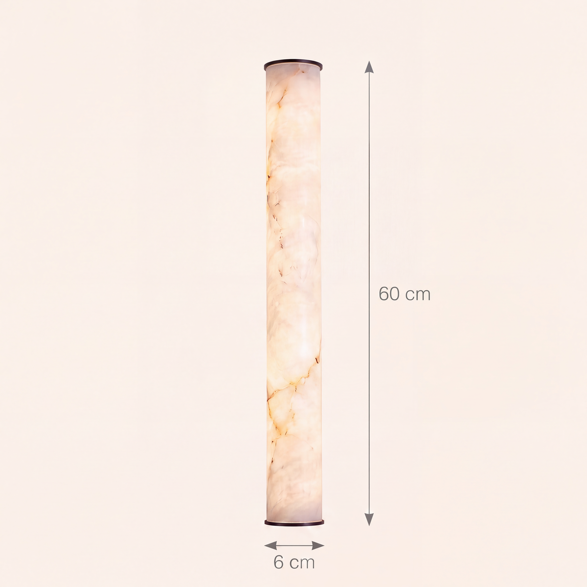 Schéma coté de l'applique Sèvres, tube de 60 cm de haut et 6 cm de diamètre