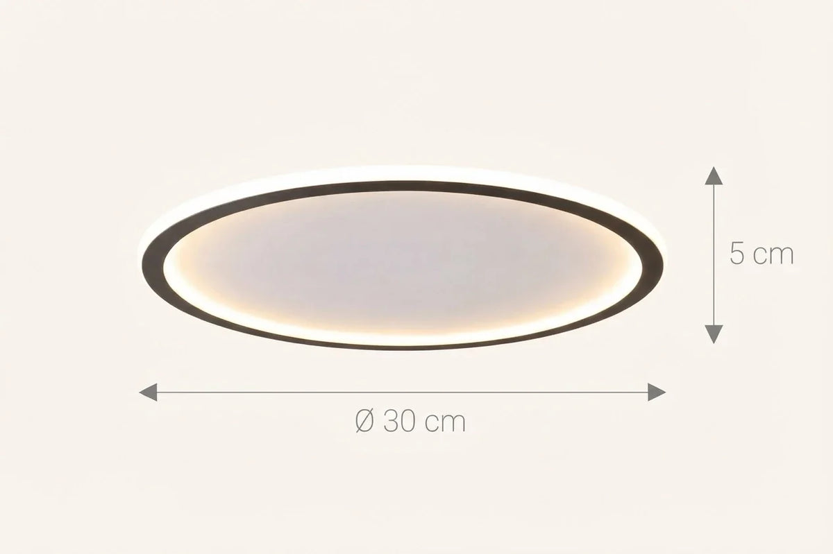 Schéma coté du plafonnier extra plat LED Janssen en Ø 30 cm pour 5 cm de haut