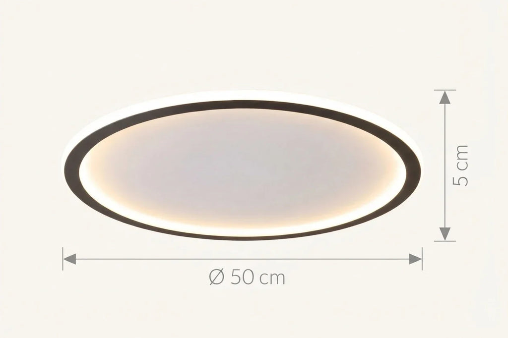 Schéma coté du plafonnier Janssen en Ø 50 cm pour 5 cm de haut