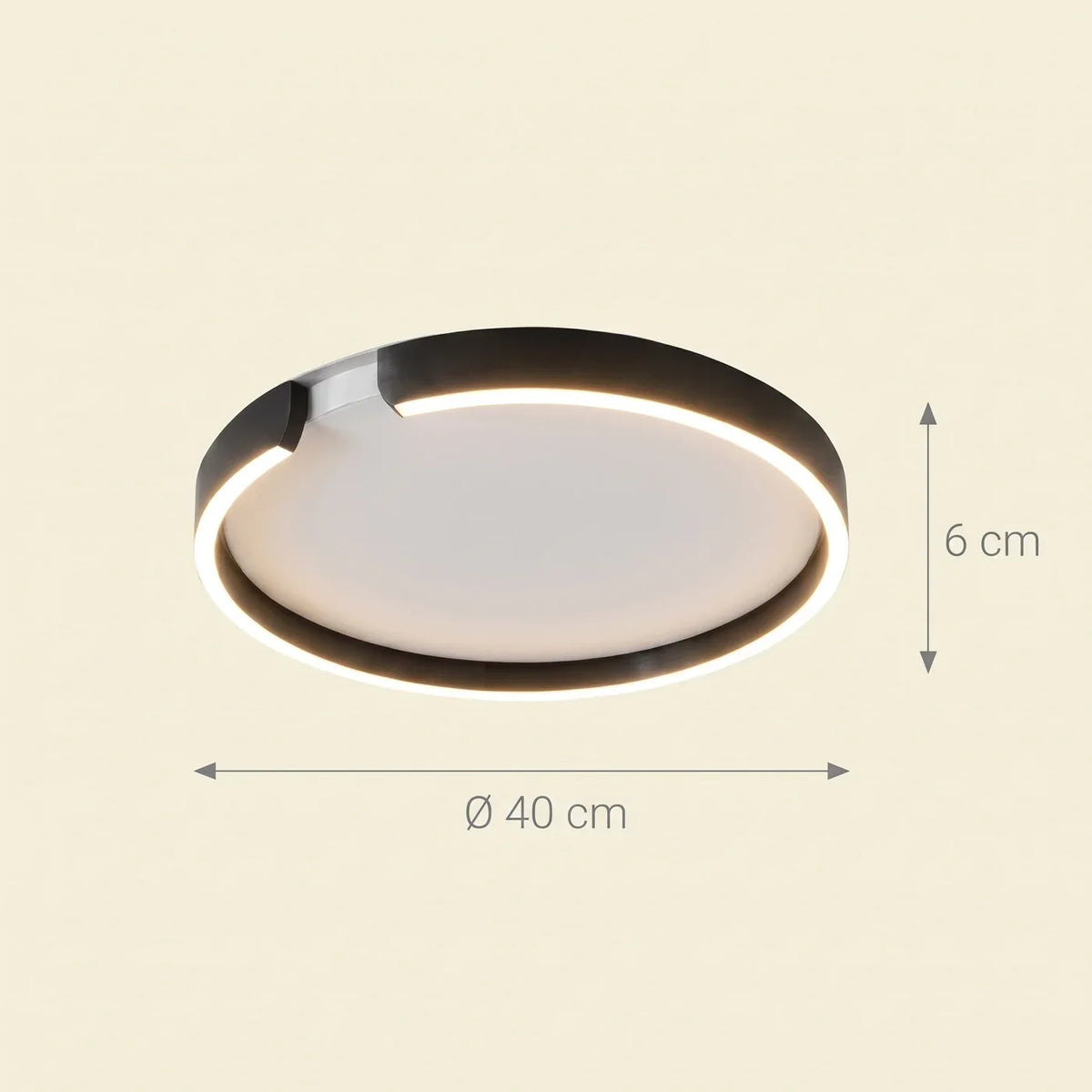 Schéma coté du plafonnier rond : Ø 40 cm pour 6 cm d'épaisseur