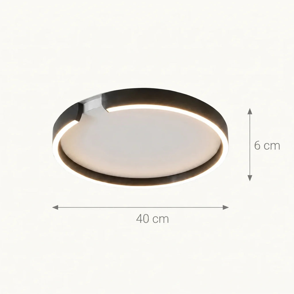 Schéma coté du plafonnier rond : 40 cm de diamètre pour 6 cm d'épaisseur