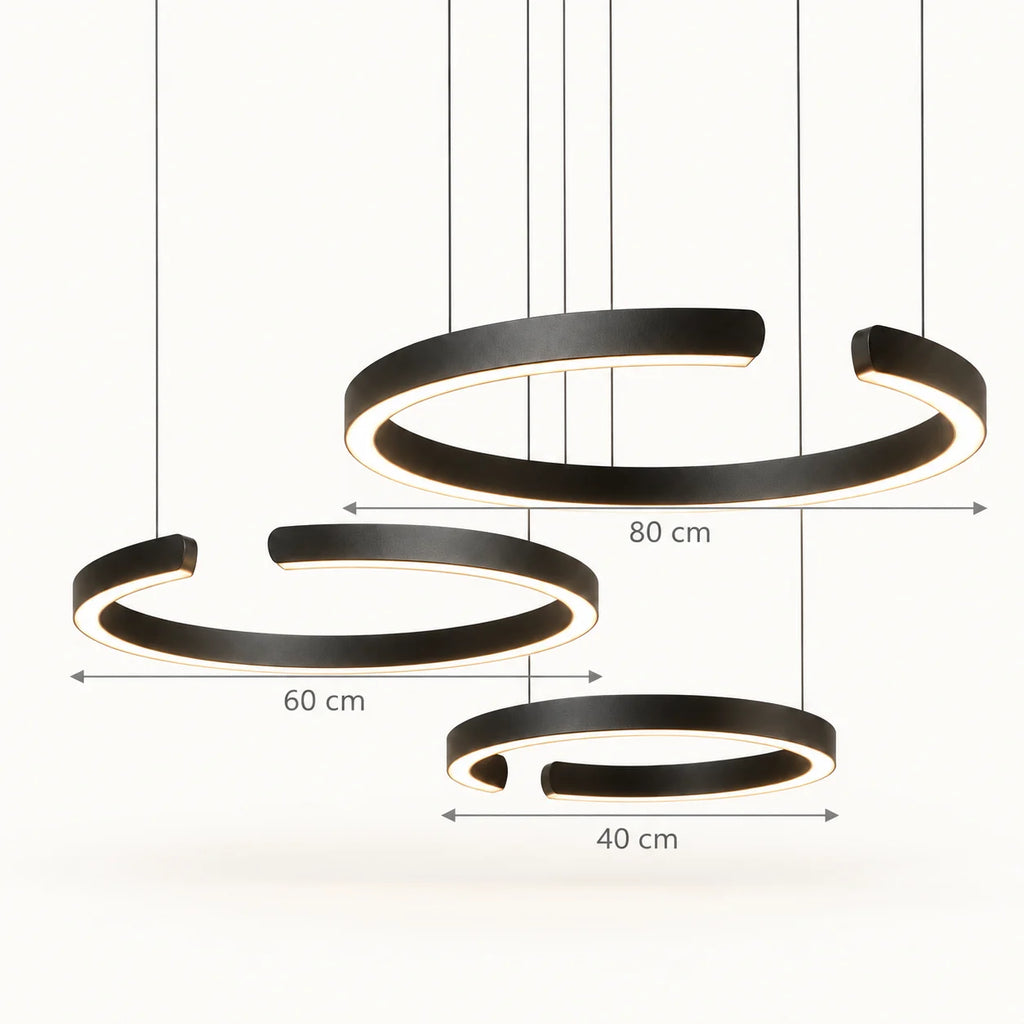 Schéma coté de la suspension anneaux : 40, 60 et 80 cm de diamètre