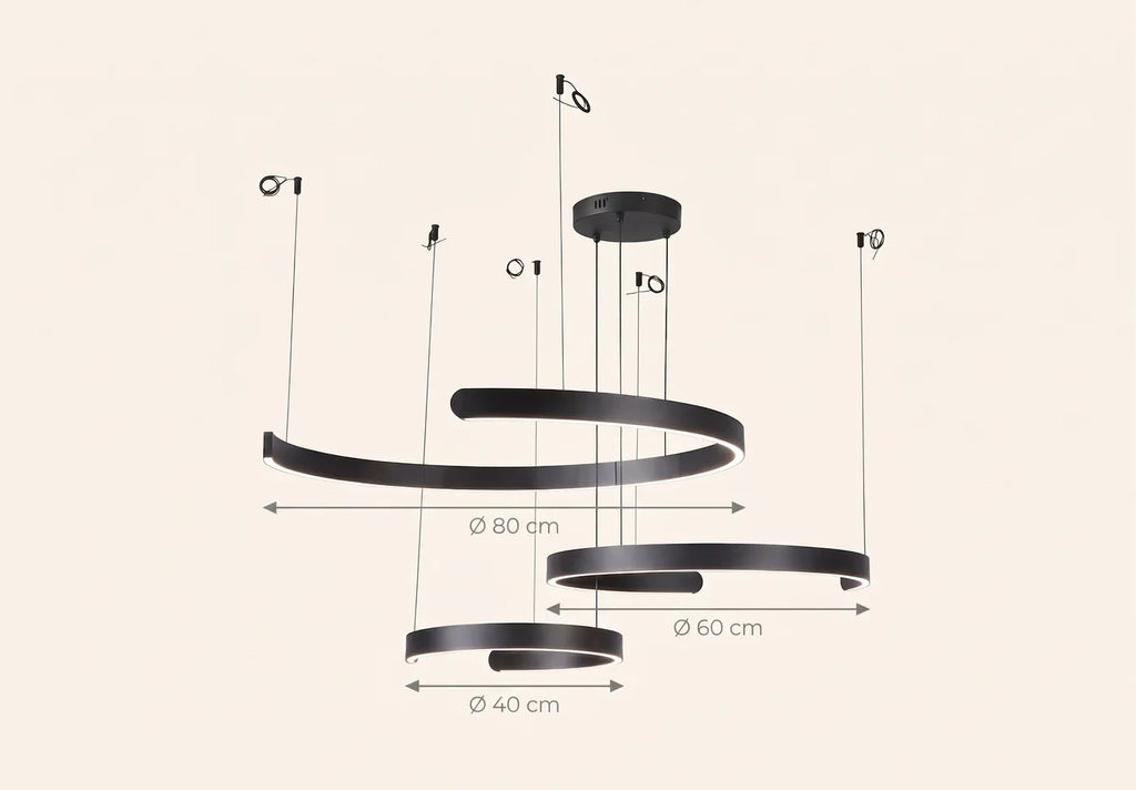 Schéma coté de la suspension anneaux : Ø 40, 60 et 80 cm
