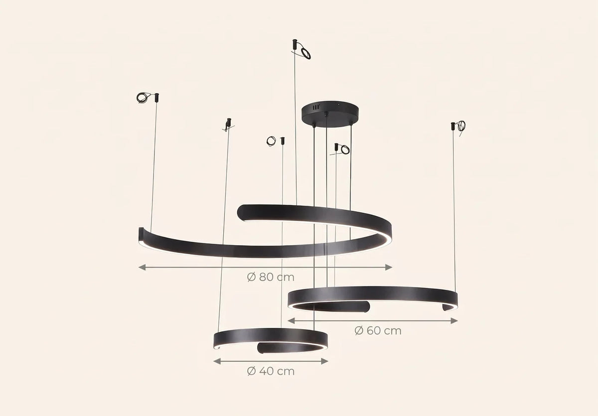 Schéma coté de la suspension anneaux : Ø 40, 60 et 80 cm