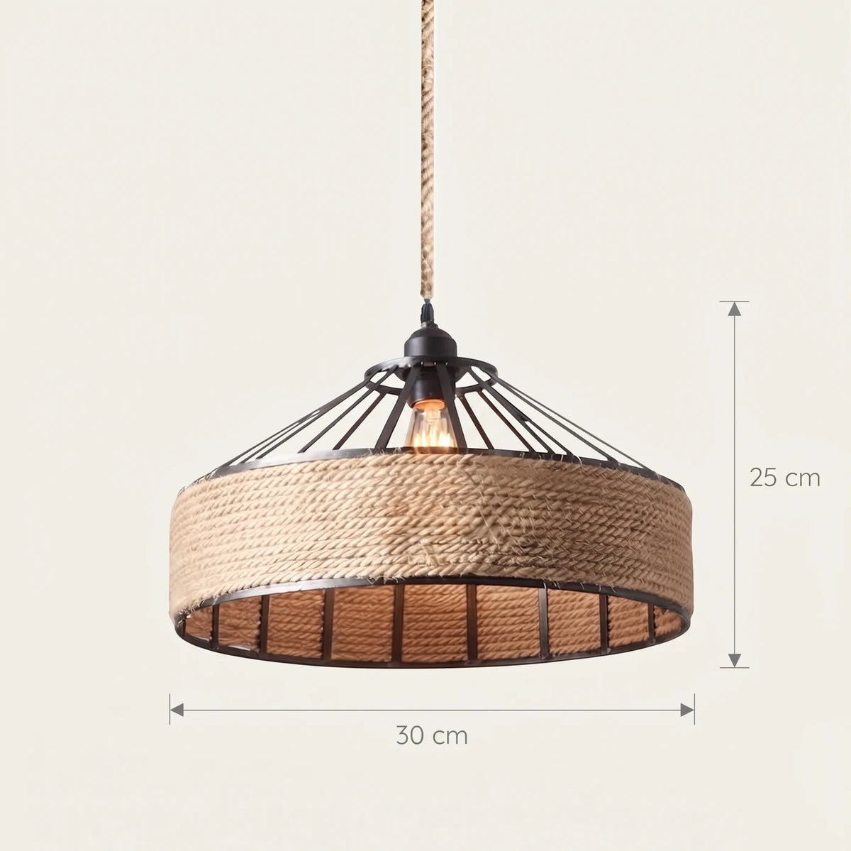 Schéma coté de la suspension corde Duhamel en Ø 30 cm, 25 cm de haut