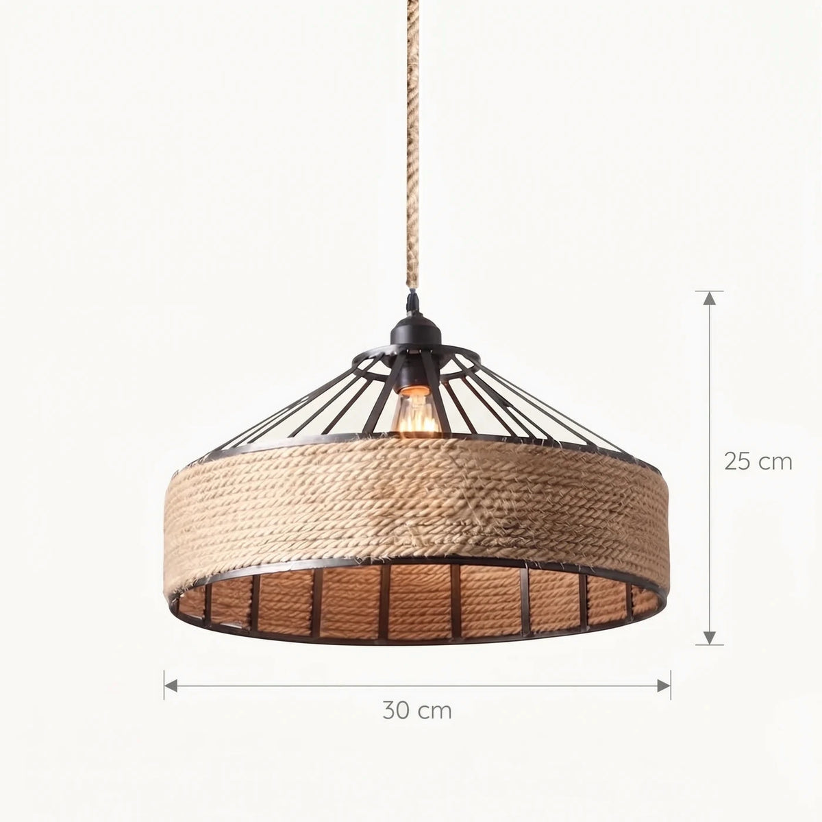 Schéma coté de la suspension corde en 30 cm de diamètre, 25 cm de haut