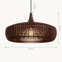 Schéma coté de la suspension : diamètre 55 cm, hauteur 30 cm, câble 120 cm