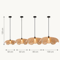 Schéma coté des quatre diamètres : 50, 60, 80 et 100 cm, câble de 120 cm