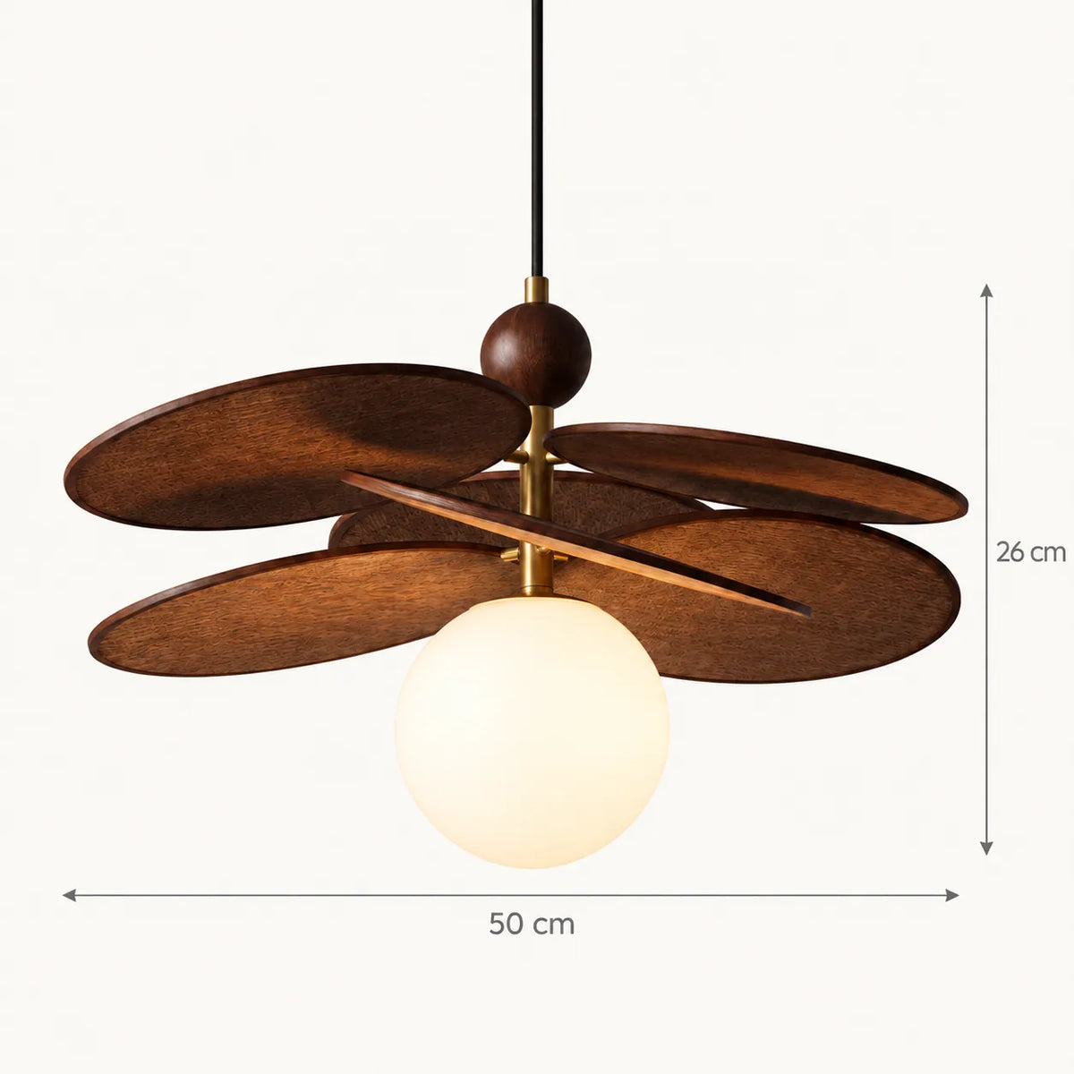 Schéma coté de la suspension Oggy à un globe : 50 cm de diamètre, 26 cm de haut