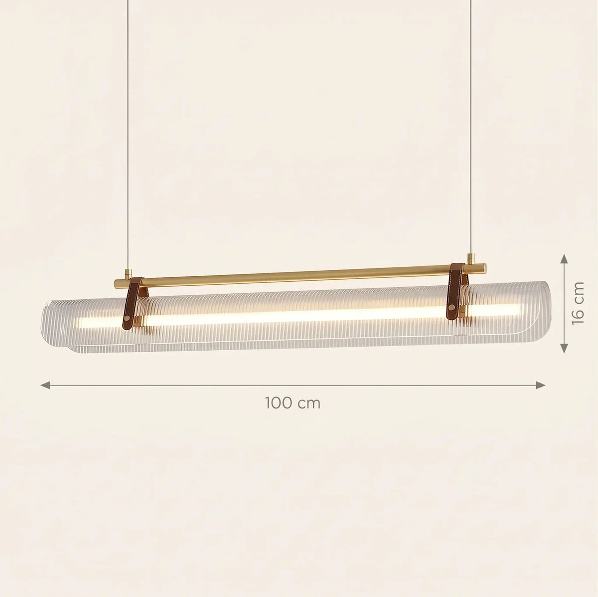 Schéma coté de la version 100 cm : 16 cm de hauteur de luminaire