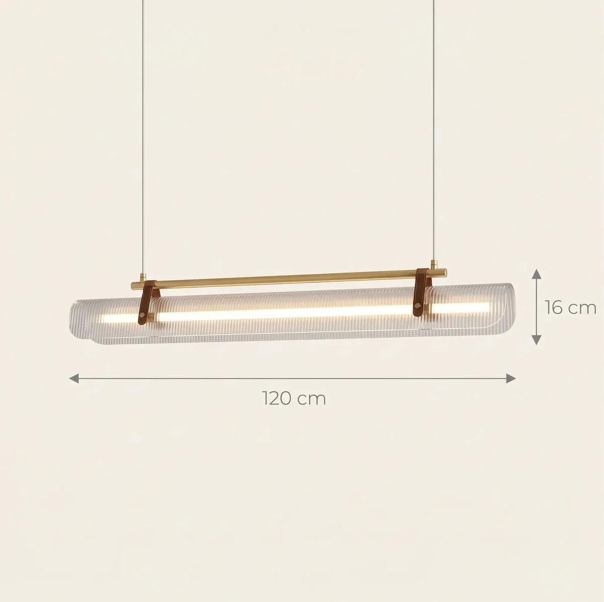 Schéma coté de la version 120 cm : 16 cm de hauteur de luminaire