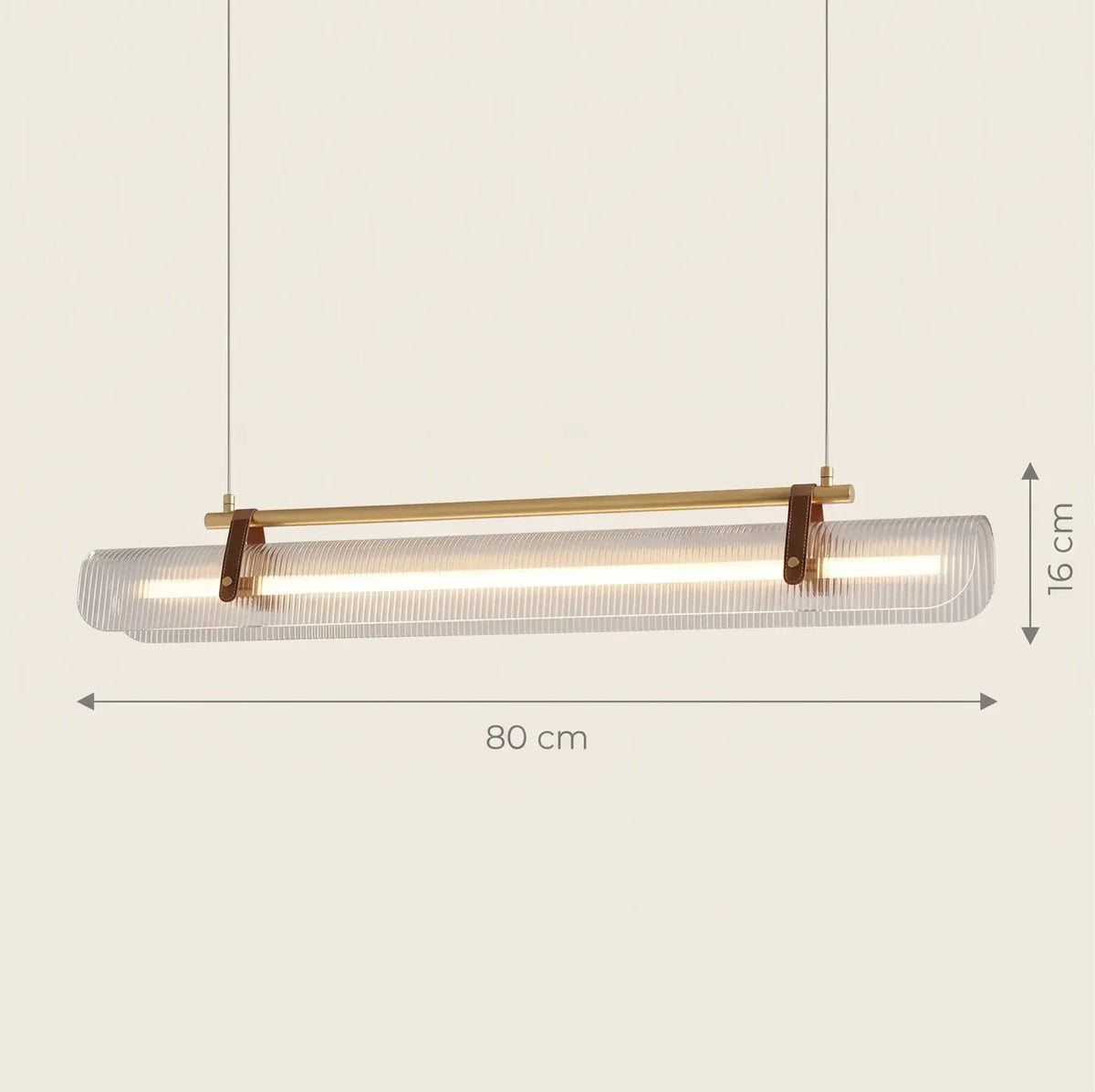 Schéma coté de la version 80 cm : 16 cm de hauteur de luminaire