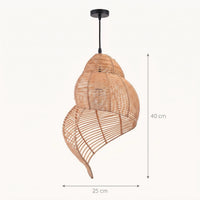 Schéma coté de la suspension en rotin, 25 cm de large et 40 cm de haut