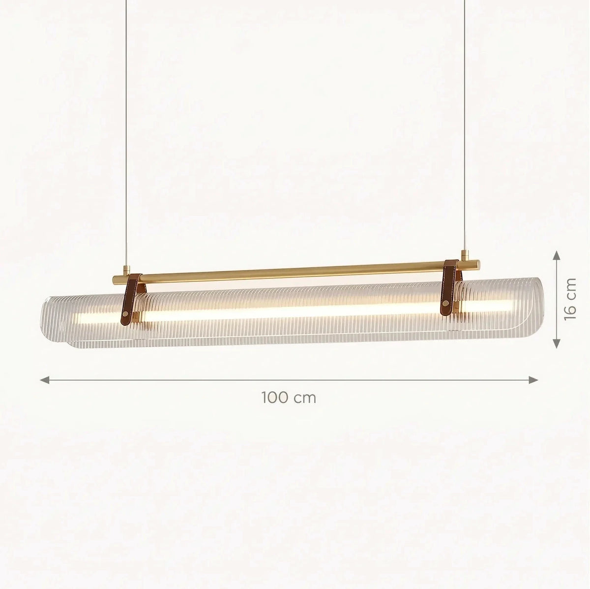 Schéma coté de la version 100 cm : 16 cm de hauteur de luminaire