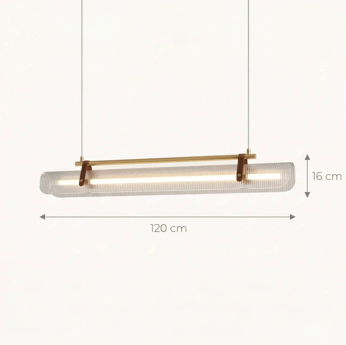 Schéma coté de la version 120 cm : 16 cm de hauteur de luminaire