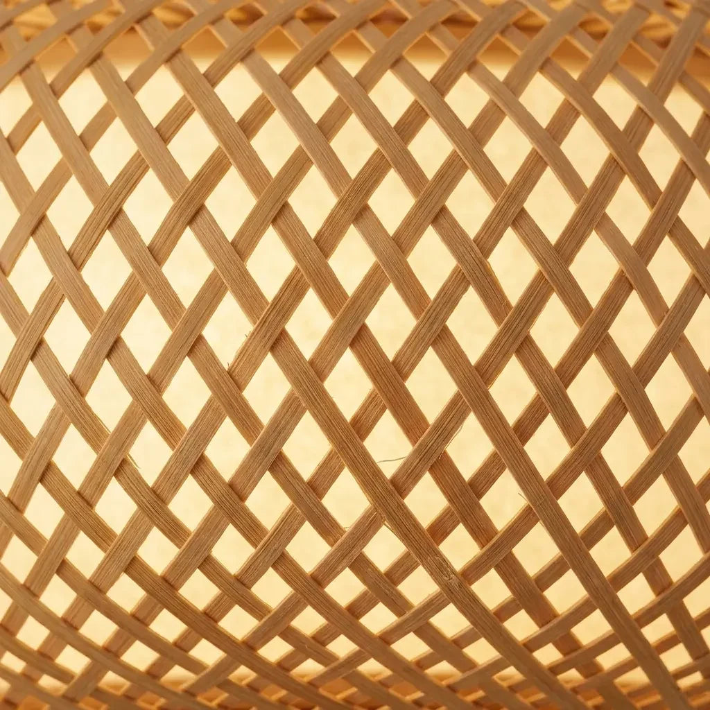 Macro du tressage de bambou à double paroi de la suspension Fresnel