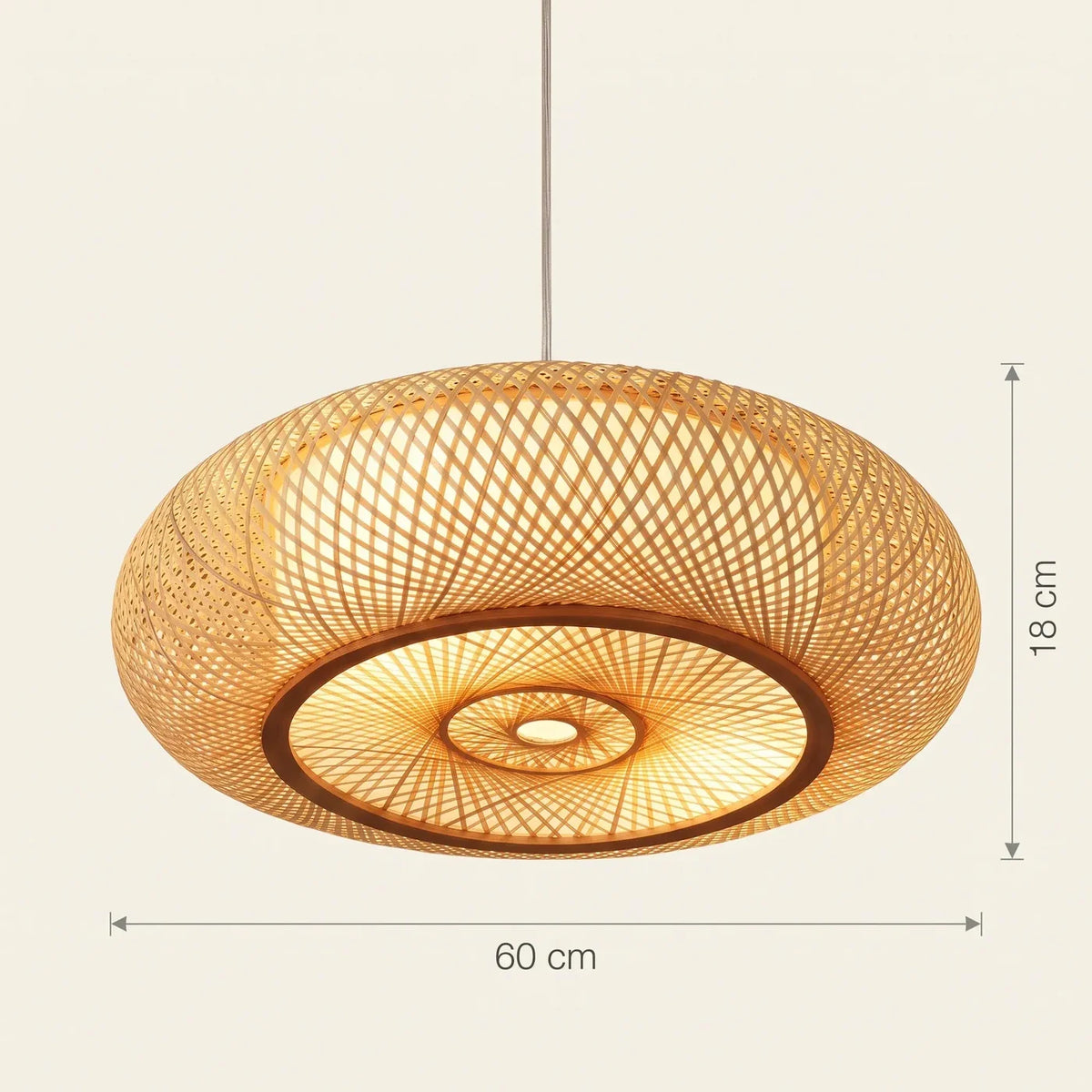 Schéma coté de la suspension Fresnel, Ø 60 cm pour 18 cm de haut