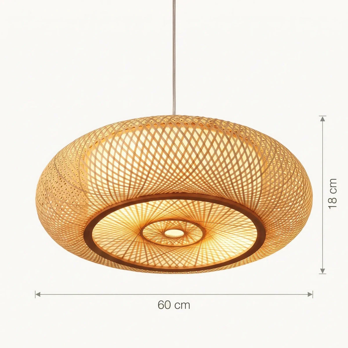 Schéma coté de la suspension, 60 cm de diamètre pour 18 cm de haut