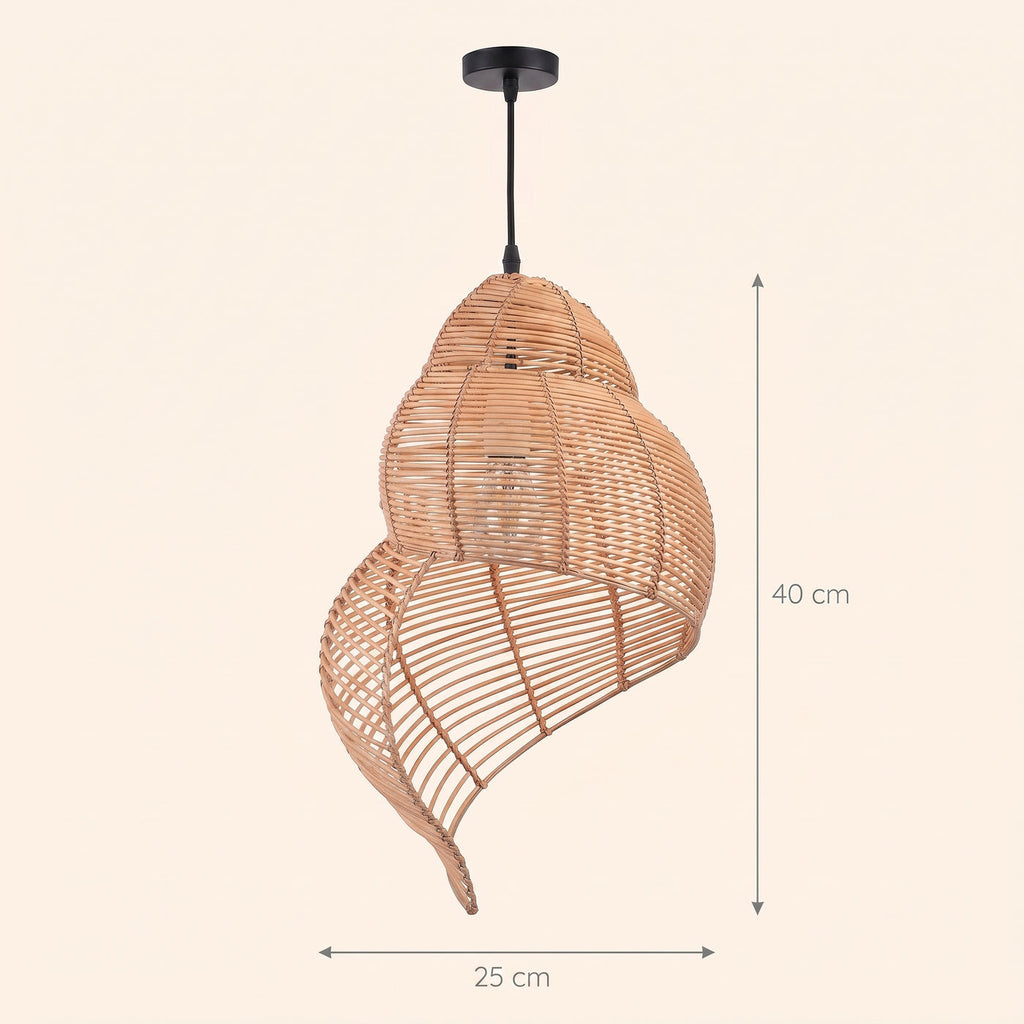 Schéma coté de la conque en rotin, 25 cm de large et 40 cm de haut